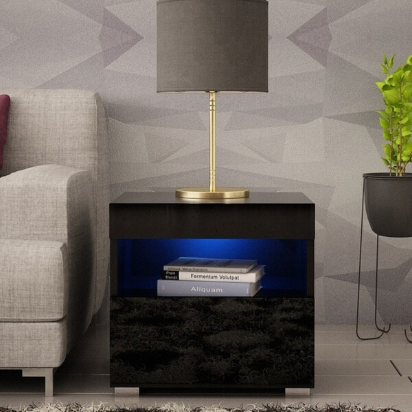 sense black high gloss bedside table with led light