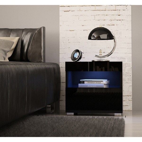 sense black high gloss bedside table with led light