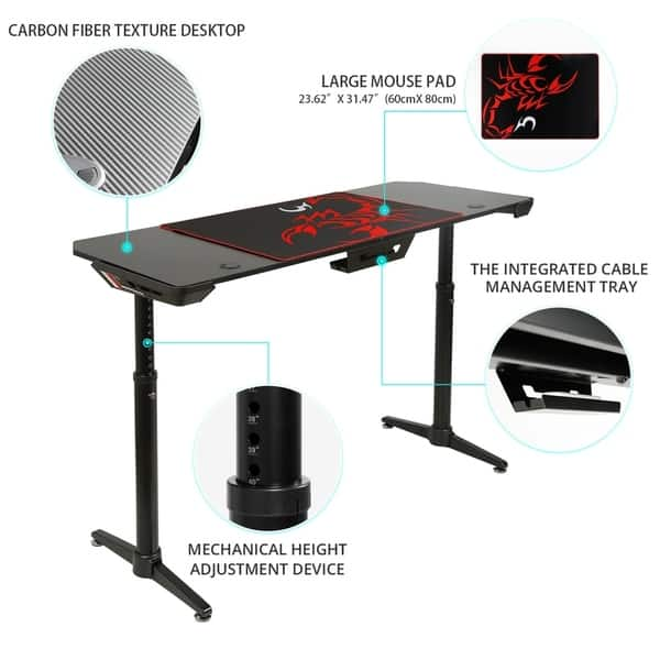 Shop Eureka Ergonomic Height Adjustable Im60 Pc Gaming Table