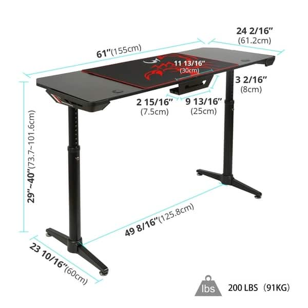 Eureka Ergonomic Height Adjustable Im60 Pc Gaming Table Black Overstock