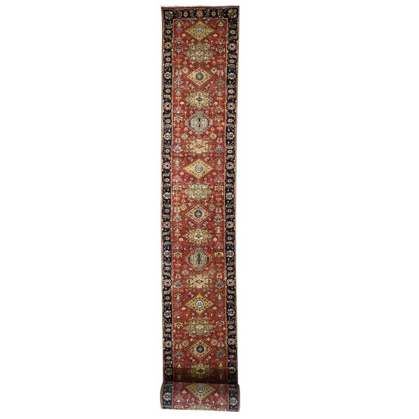 Shahbanu Rugs Red Karajeh Design Runner Pure Wool Hand-Knotted Oriental Rug (2'7" x 23'10") - 2'7" x 23'10"