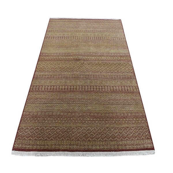 Shahbanu Rugs On Clerance Hand Knotted Grass Design Modern Gabbeh Pure Wool Oriental Rug (4'0" x 6'1") - 4'0" x 6'1"