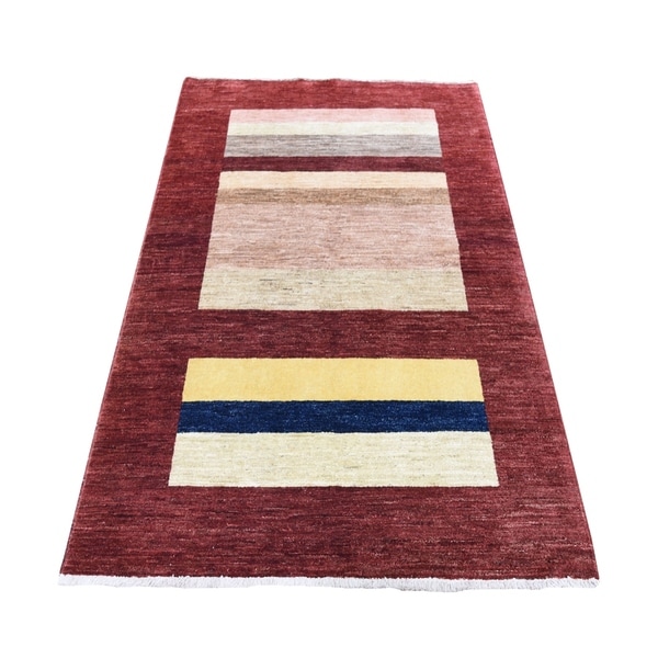 Shop Shahbanu Rugs On Clearance Red Peshawar Gabbeh Pure Wool Hand Knotted Oriental Rug (4&#39;0&quot; x ...