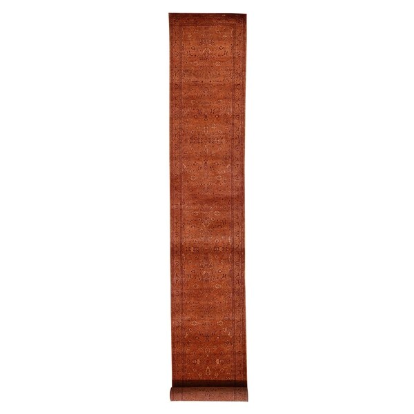 Shahbanu Rugs Orange Kashan XL Runner Tone on Tone Hand Knotted Oriental Rug (2'8" x 16'0") - 2'8" x 16'0". Opens flyout.