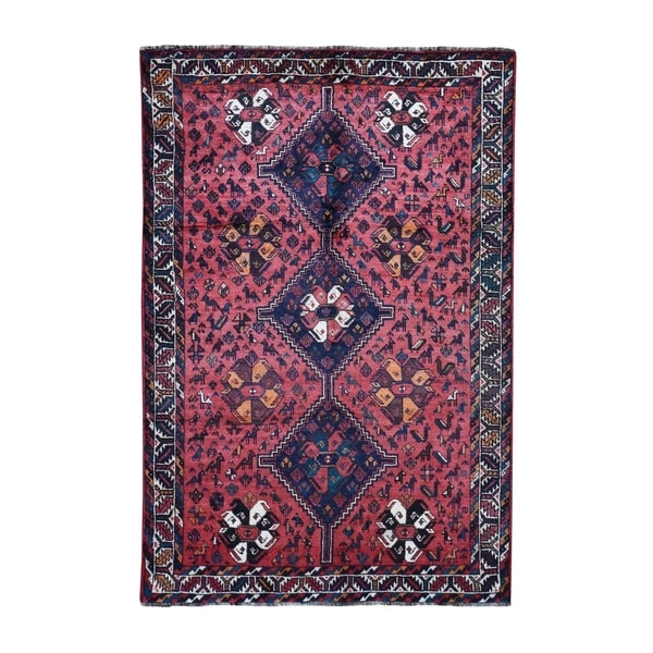 Shahbanu Rugs Red New Persian Shiraz With Little Animals Figures Hand Knotted Oriental Rug (5'8" x 8'4") - 5'8" x 8'4"