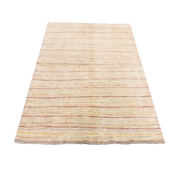 Shahbanu Rugs Peshawar Gabbeh Pure Wool Hand Knotted Oriental Rug (4'1" x 5'1") - 4'1" x 5'1"