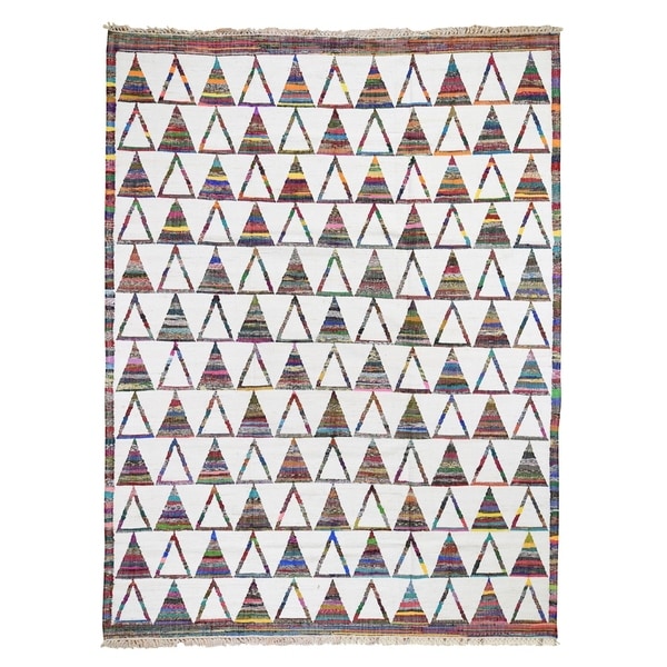 Shahbanu Rugs Reversible Durie Kilim Cotton And Sari Silk Rug Hand Woven Oriental Rug (8'8" x 11'7") - 8'8" x 11'7"