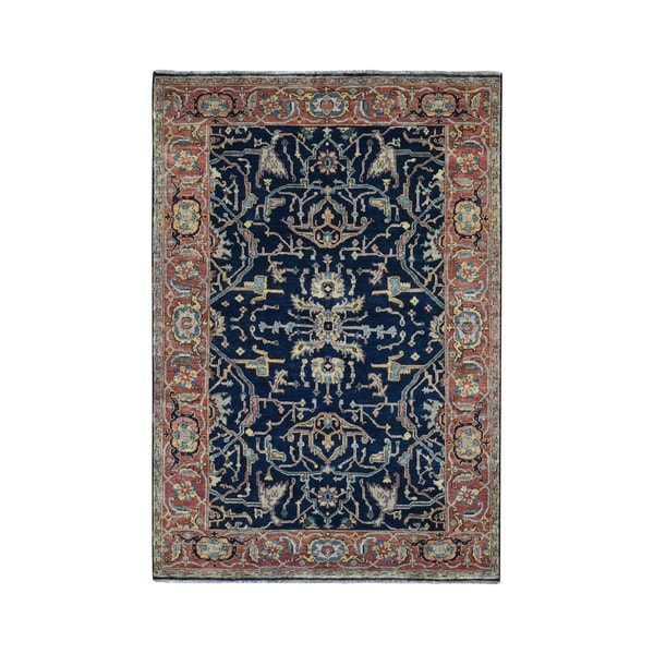 Shahbanu Rugs Antiqued Heriz Re Creation All Over Design Pure Wool Hand Knotted Oriental Rug (4'1" x 6'3") - 4'1" x 6'3"