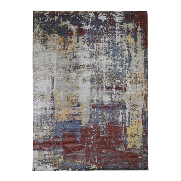 Shahbanu Rugs Rust Abstract Design Wool and Silk Hand-Knotted Oriental Rug (10'2" x 13'10") - 10'2" x 13'10"