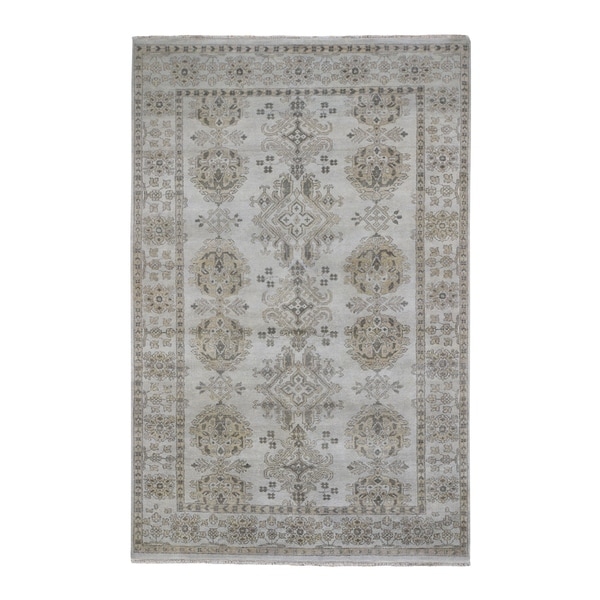 Shahbanu Rugs Turkish Knot Oushak Design Hand-Knotted Pure Wool Oriental Rug (6'1" x 9'0") - 6'1" x 9'0"