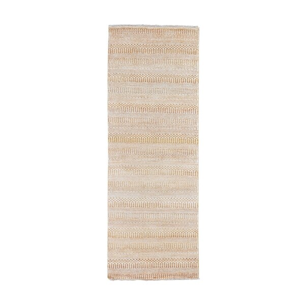 Shahbanu Rugs Yellow Grass Design Gabbeh Wool and Silk Runner Hand-Knotted Oriental Rug (2'6" x 7'10") - 2'6" x 7'10"