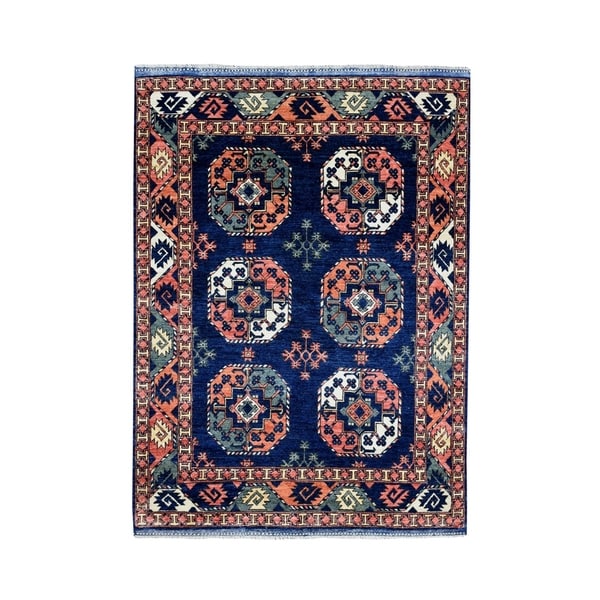 Shahbanu Rugs Afghan Ersari Elephant Feet Design Pure Wool Hand-Knotted Oriental Rug (5'0" x 6'3") - 5'0" x 6'3"