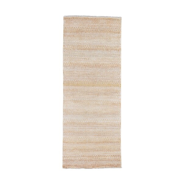 Shahbanu Rugs Yellow Grass Design Gabbeh Wool and Silk Runner Hand-Knotted Oriental Rug (2'6" x 7'10") - 2'6" x 7'10"