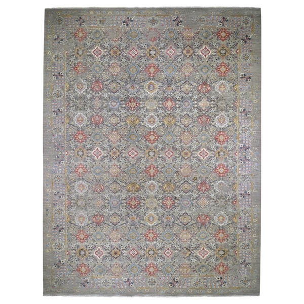 Shahbanu Rugs Oversize THE SUNSET ROSETTES Wool & Pure Silk Hand-Knotted Oriental Rug (12'0" x 18'1") - 12'0" x 18'1"