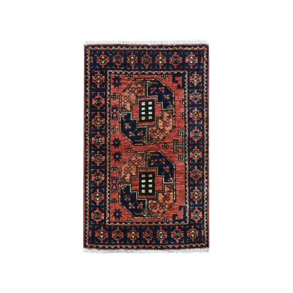 Shahbanu Rugs Afghan Ersari Elephant Feet Design Pure Wool Hand Knotted Oriental Rug (2'0" x 2'9") - 2'0" x 2'9"