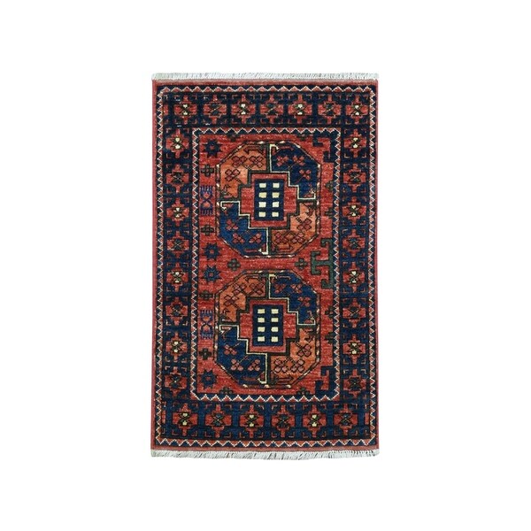 Shahbanu Rugs Afghan Ersari Elephant Feet Design Pure Wool Hand Knotted Oriental Rug (2'0" x 3'0") - 2'0" x 3'0"