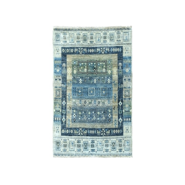 Shahbanu Rugs Pure Wool Kashkuli Gabbeh Pictorial Hand-Knotted Oriental Rug (2'7" x 4'0") - 2'7" x 4'0"