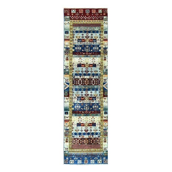 Shahbanu Rugs Colorful Kashkuli Gabbeh Pure Wool Hand Knotted Runner Oriental Rug (2'7" x 9'9") - 2'7" x 9'9"