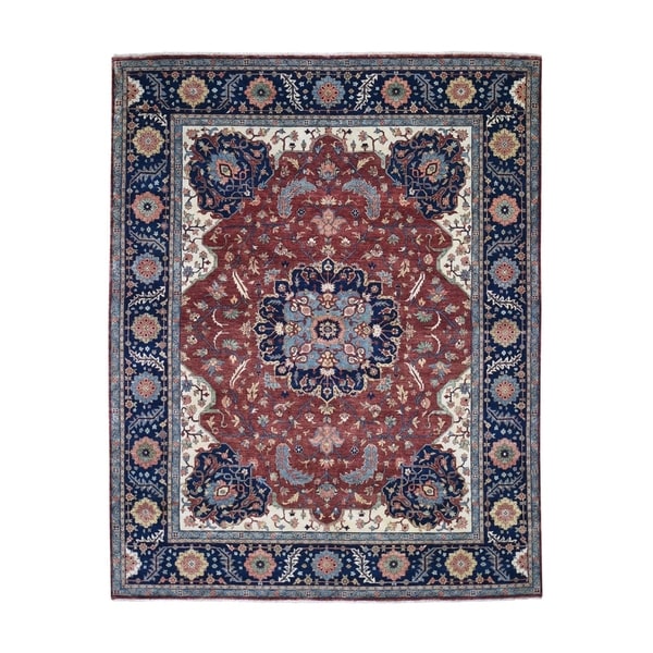 Shahbanu Rugs Antiqued Heriz Re-creation Hand Knotted Pure Wool Oriental Rug (7'10" x 10'1") - 7'10" x 10'1"