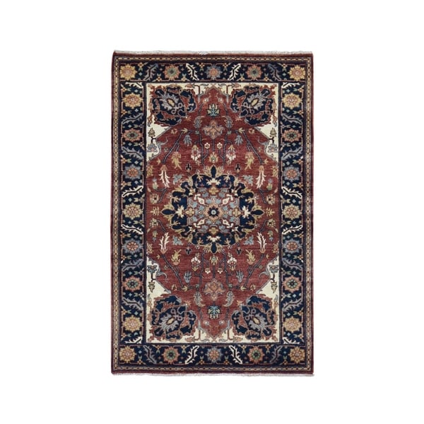 Shahbanu Rugs Antiqued Heriz Re-creation Hand Knotted Pure Wool Oriental Rug (3'2" x 5'2") - 3'2" x 5'2"