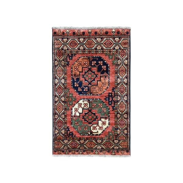Shahbanu Rugs Afghan Ersari Elephant Feet Design Pure Wool Hand-Knotted Oriental Rug (2'10" x 4'0") - 2'10" x 4'0"