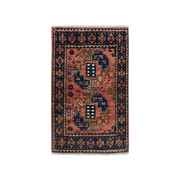 Shahbanu Rugs Afghan Ersari Elephant Feet Design Pure Wool Hand Knotted Oriental Rug (2'1" x 3'0") - 2'1" x 3'0"