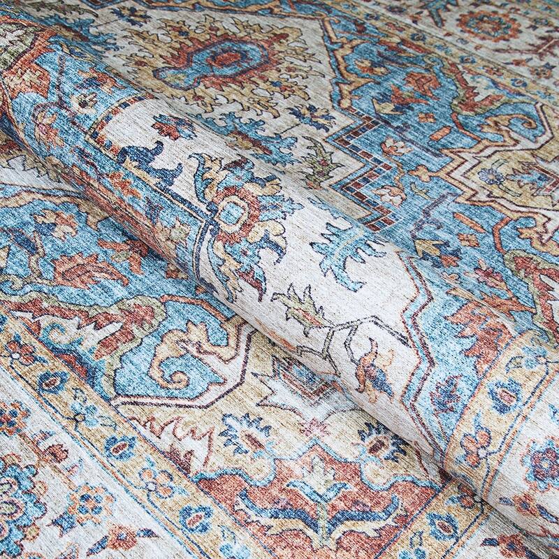 Dream Decor Rugs Legion Painted Persian Blue Red Medallion Area Rug