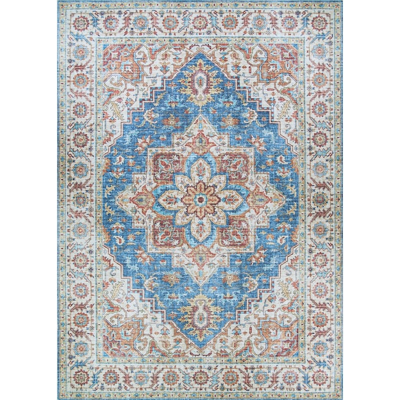 Dream Decor Rugs Legion Painted Persian Blue Red Medallion Area Rug