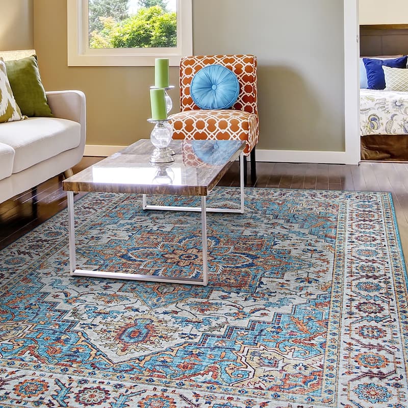 Dream Decor Rugs Legion Painted Persian Blue Red Medallion Area Rug