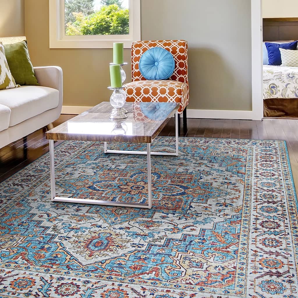 Dream Decor Rugs Legion Painted Persian Blue Red Medallion Area Rug
