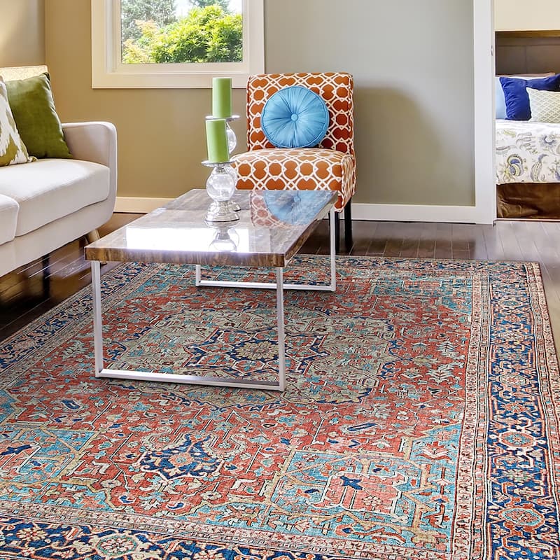 Dream Decor Rugs Legion Kirma Orange Blue Medallion Area Rug