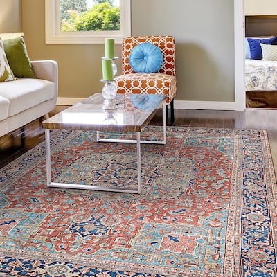 Legion Kirman Orange-Blue Area Rug