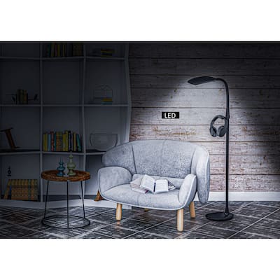 Artiva PRO-Vision Full Spectrum LED Floor Lamp with Accessory Hangers & Reading Magnifier, 62"H, Black