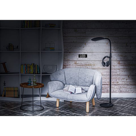 Artiva PRO-Vision Full Spectrum LED Floor Lamp with Accessory Hangers & Reading Magnifier, 62"H, Black