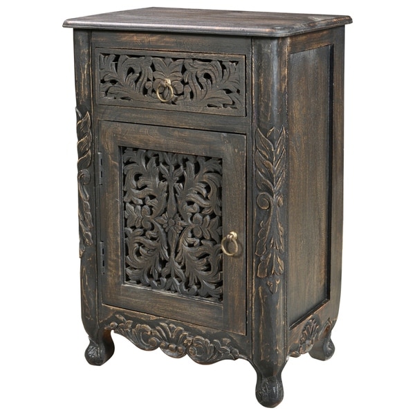 Aria Collection - 1 Drawer 1 Door Carved Nightstand