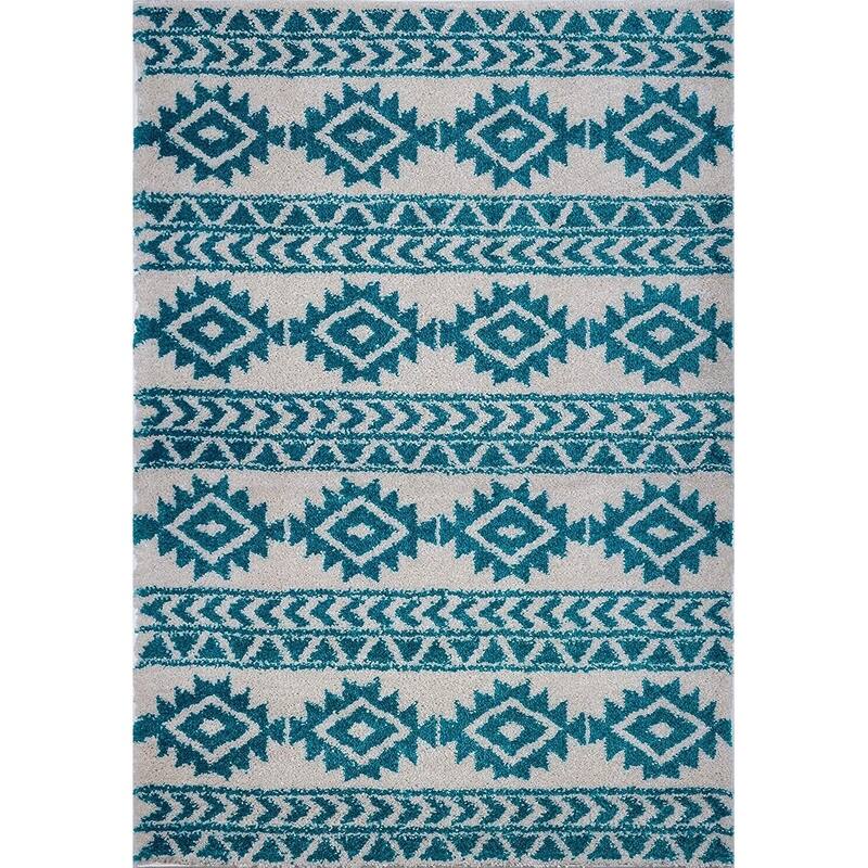 LaDole Rugs Shaggy Soft Area Rug Carpet Tapis For Living Room Bedroom - 7'10" x 10'5"(240cm x 320cm) - Turquoise Ivory