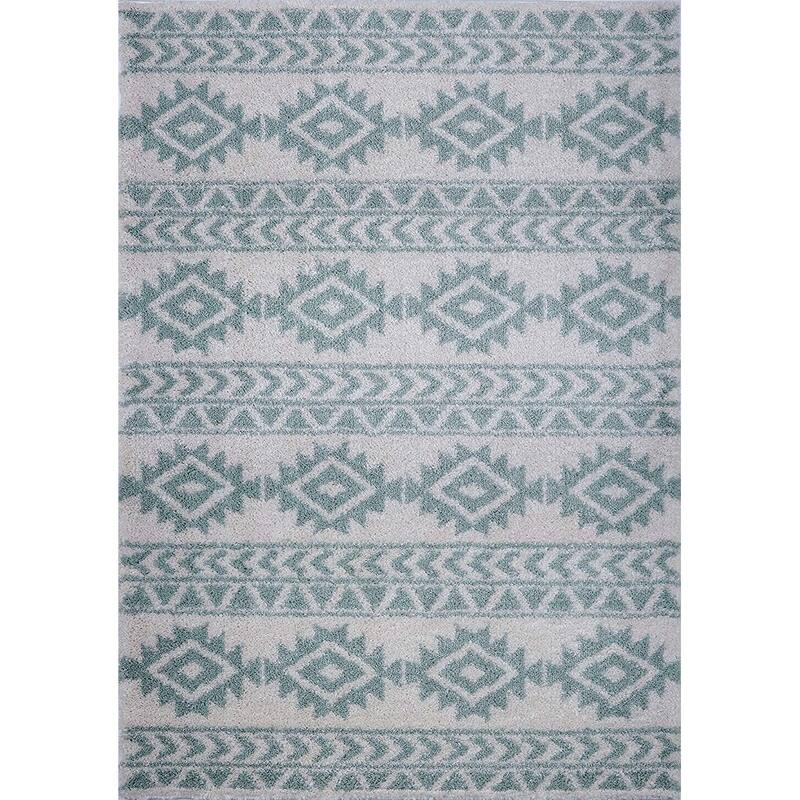 LaDole Rugs Shaggy Soft Area Rug Carpet Tapis For Living Room Bedroom - 6'5" x 9'5" (200cm x 290cm) - Ivory Water Green