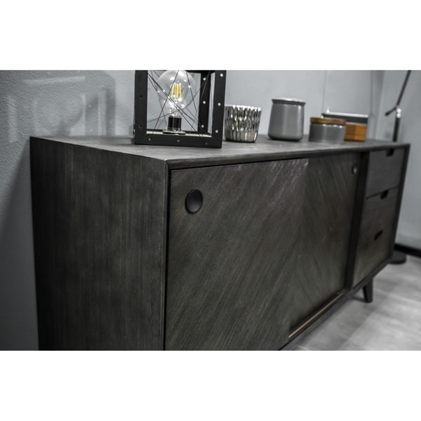 Leven Mid-Century Tundra Grey Acacia Buffet Cabinet
