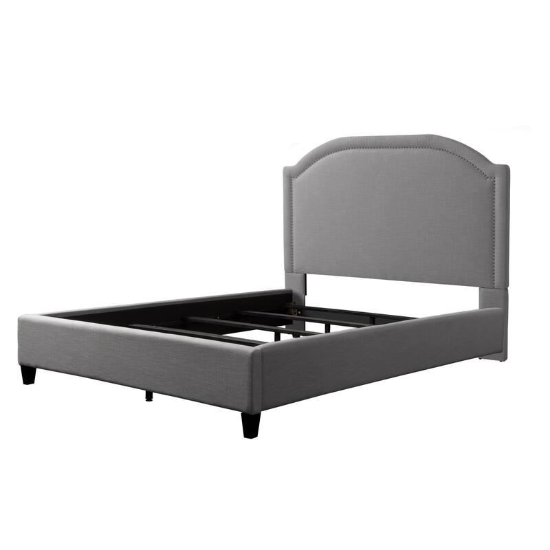 CorLiving Florence Fabric Bed Frame with Arched Headboard and Nailhead Trim Accents