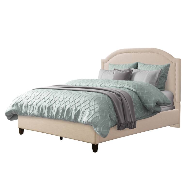 CorLiving Florence Fabric Bed Frame with Arched Headboard and Nailhead Trim Accents - Cream - King