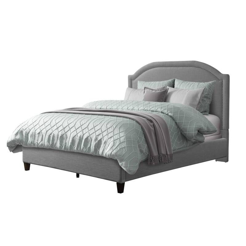 CorLiving Florence Fabric Bed Frame with Arched Headboard and Nailhead Trim Accents