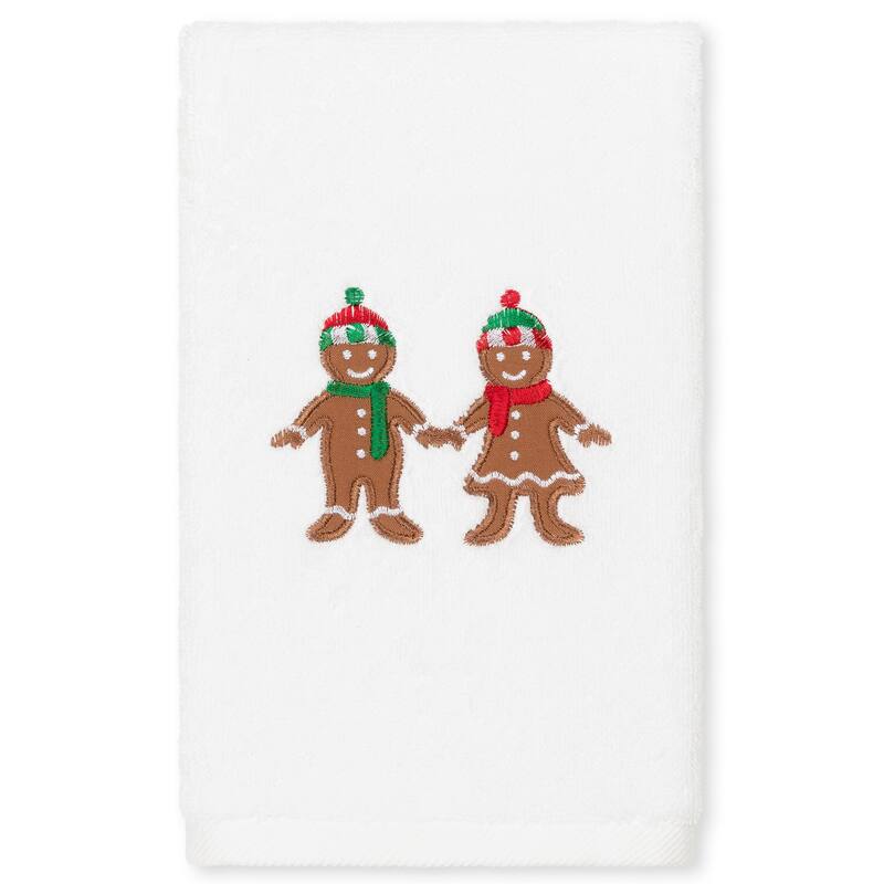 Authentic Hotel and Spa Christmas Gingerbread Embroidered Luxury 100% Turkish Cotton Hand Towel - White