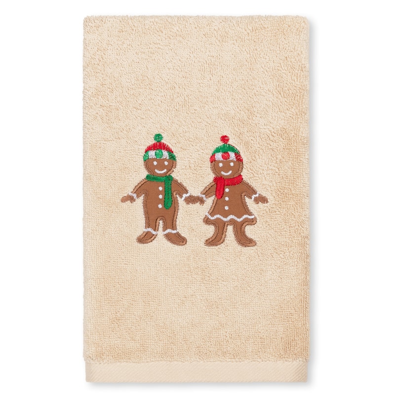 Authentic Hotel and Spa Christmas Gingerbread Embroidered Luxury 100% Turkish Cotton Hand Towel - Sand