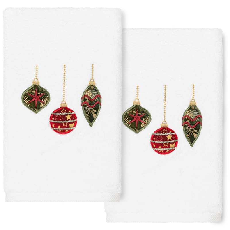 Authentic Hotel and Spa Christmas Ornaments Embroidered Luxury 100% Turkish Cotton Hand Towels (Set of 2) - White