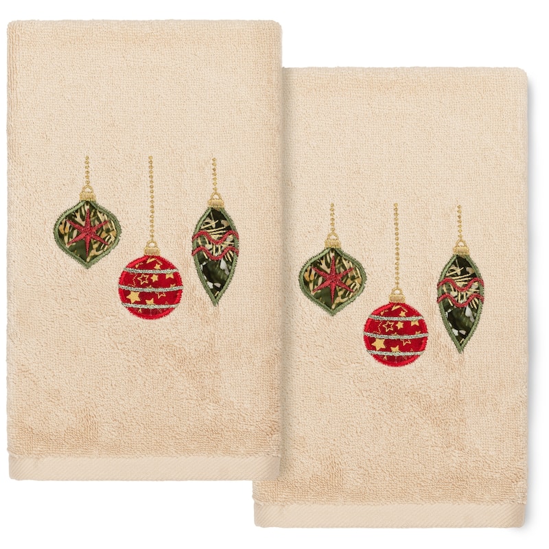 Authentic Hotel and Spa Christmas Ornaments Embroidered Luxury 100% Turkish Cotton Hand Towels (Set of 2) - Sand