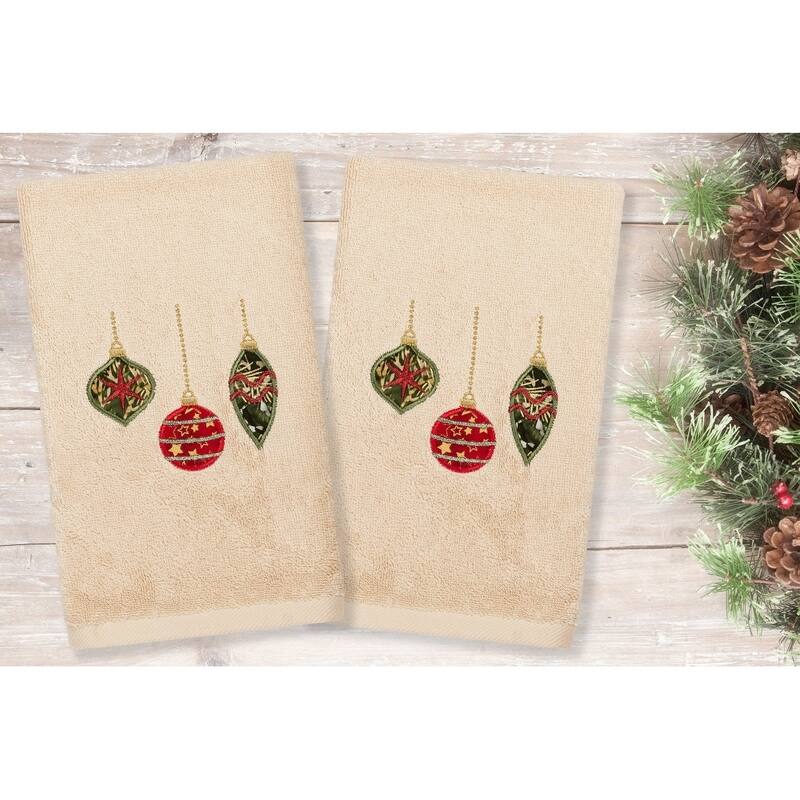 Authentic Hotel and Spa Christmas Ornaments Embroidered Luxury 100% Turkish Cotton Hand Towels (Set of 2)