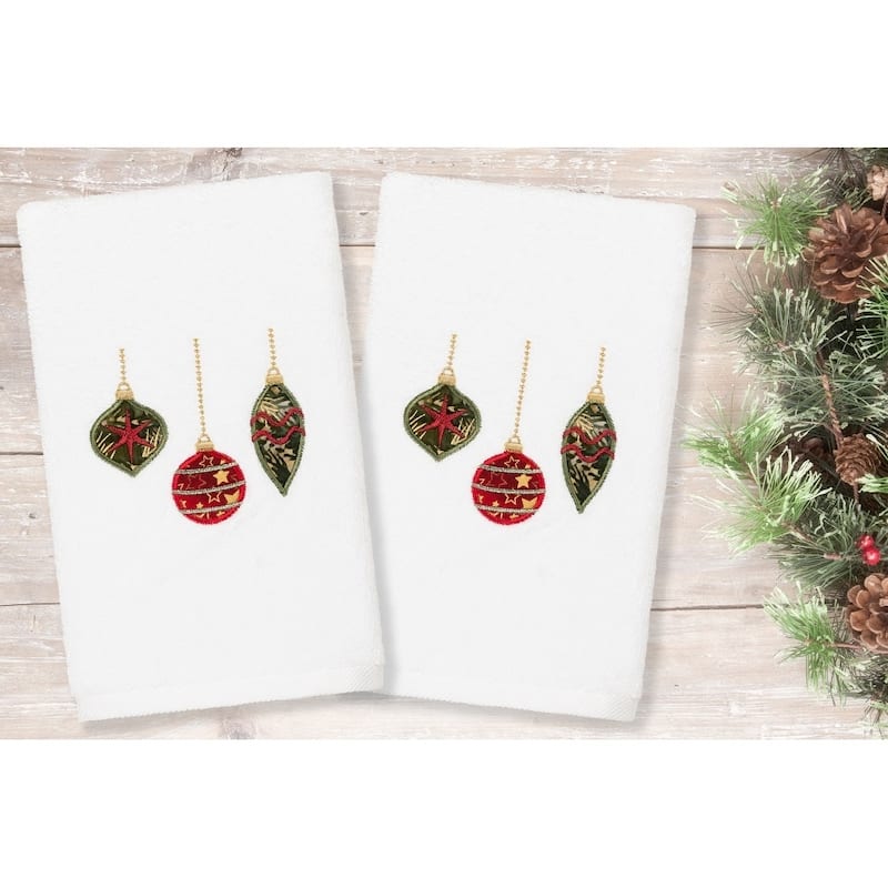 Authentic Hotel and Spa Christmas Ornaments Embroidered Luxury 100% Turkish Cotton Hand Towels (Set of 2)