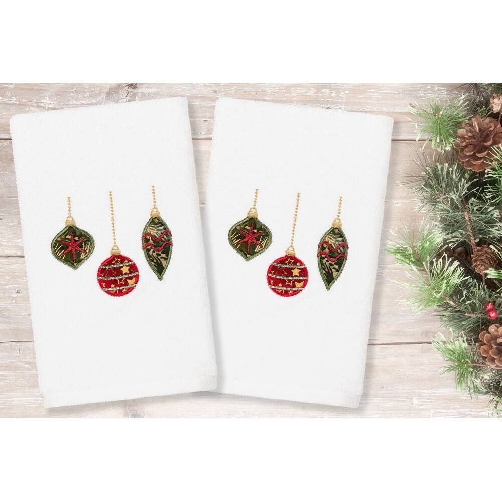 Authentic Hotel and Spa Christmas Ornaments Embroidered Luxury 100% Turkish Cotton Hand Towels (Set of 2)
