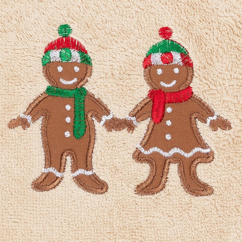 Authentic Hotel and Spa Christmas Gingerbread Embroidered Luxury 100% Turkish Cotton Hand Towels (Set of 2)