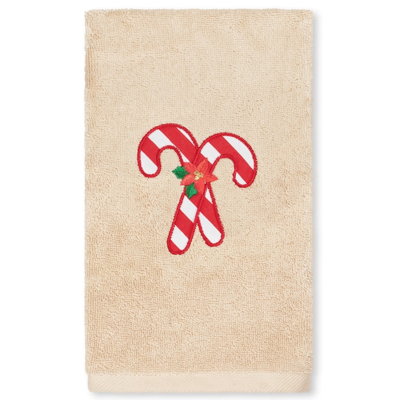 Authentic Hotel and Spa Christmas Candy Canes Embroidered Luxury 100% Turkish Cotton Hand Towel - Sand